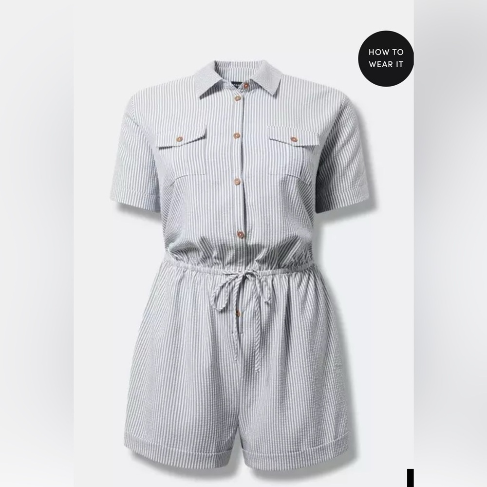 Torrid Gray Pinstripe Jumpsuit with Tie Waist
